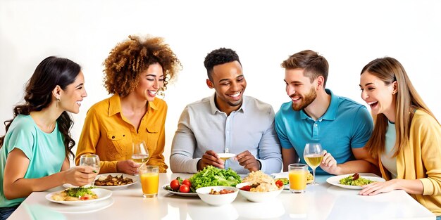 Uśmiechnięci ludzie jedzący